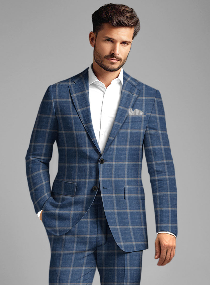 Italian Murano Geoia Blue Wool Linen Suit - StudioSuits