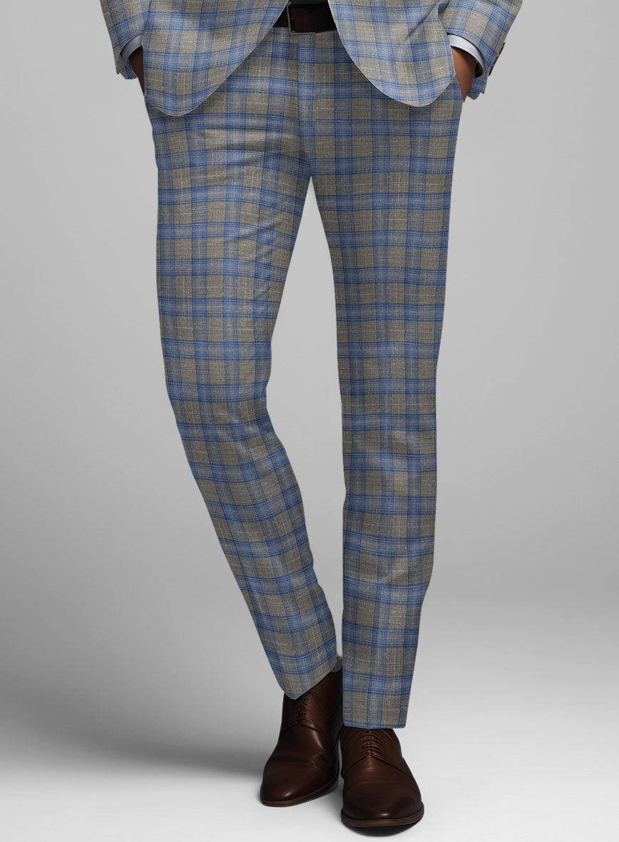 Italian Murano Gnatio Blue Gray Wool Linen Pants - StudioSuits