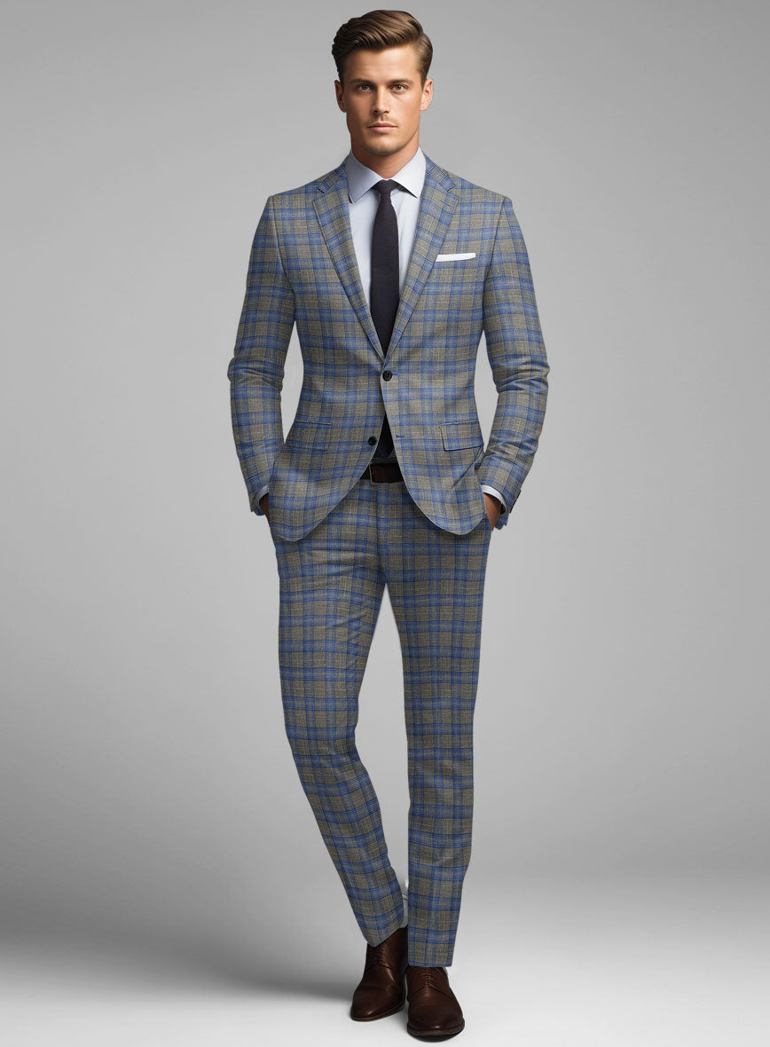 Italian Murano Gnatio Blue Gray Wool Linen Suit - StudioSuits