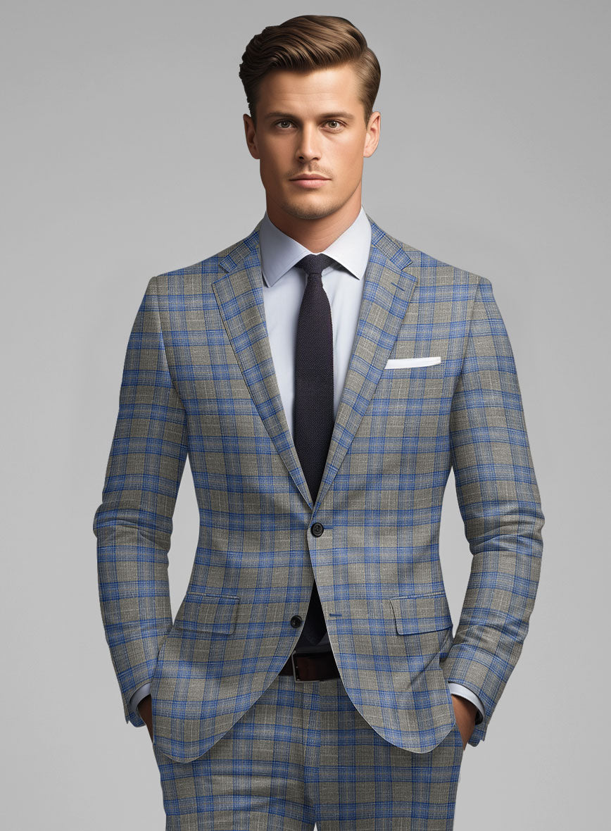 Italian Murano Gnatio Blue Gray Wool Linen Suit - StudioSuits