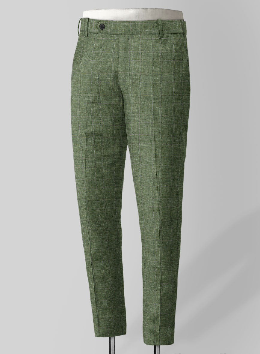 Italian Murano Gumil Green Wool Linen Silk Pants - StudioSuits