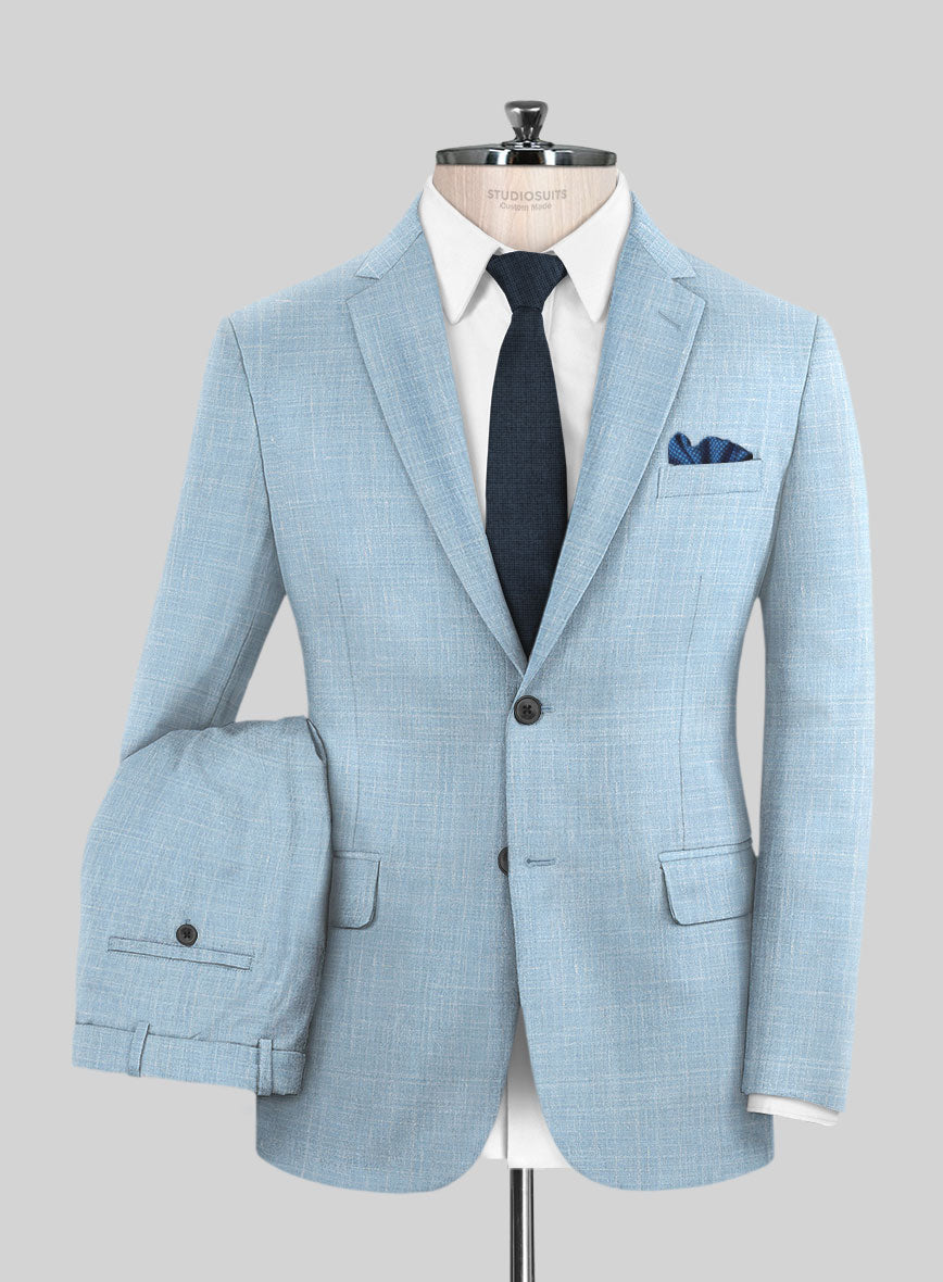 Italian Murano Light Blue Wool Linen Suit - StudioSuits