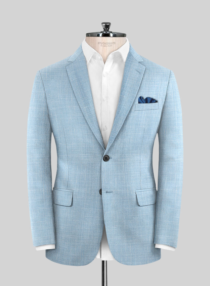 Italian Murano Light Blue Wool Linen Suit - StudioSuits