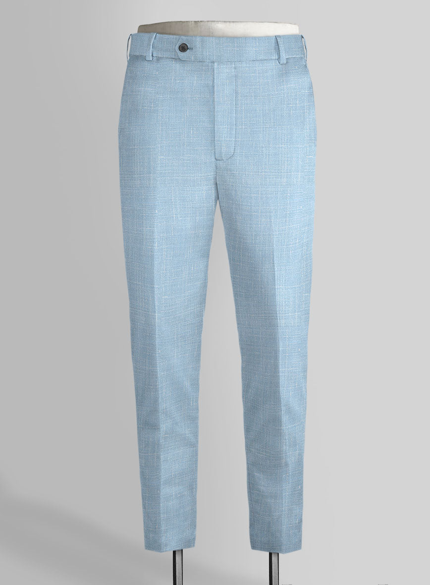 Italian Murano Light Blue Wool Linen Pants - StudioSuits