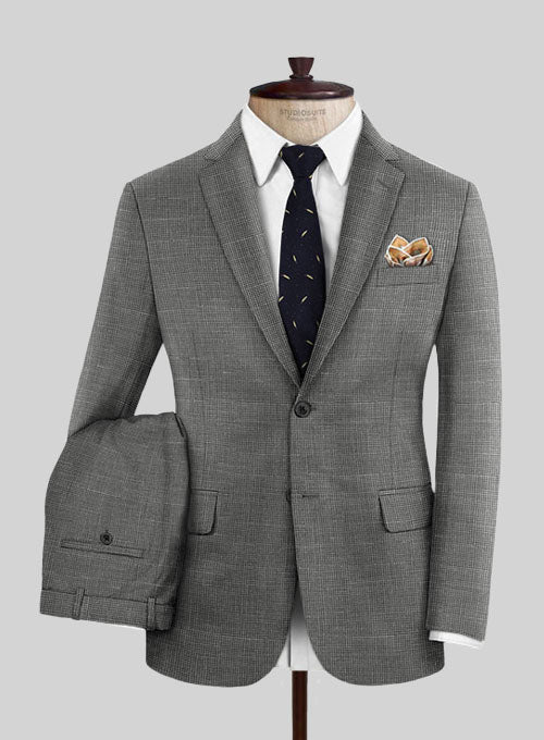 Italian Murano Mini Houndstooth Gray Wool Linen Suit - StudioSuits