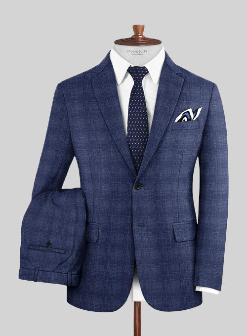 Italian Murano Mircos Blue Wool Linen Suit - StudioSuits