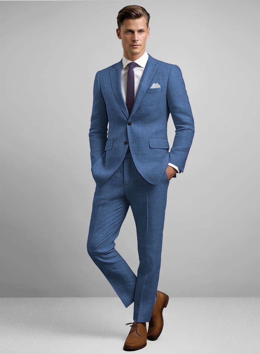 Italian Murano Portland Blue Wool Linen Suit - StudioSuits