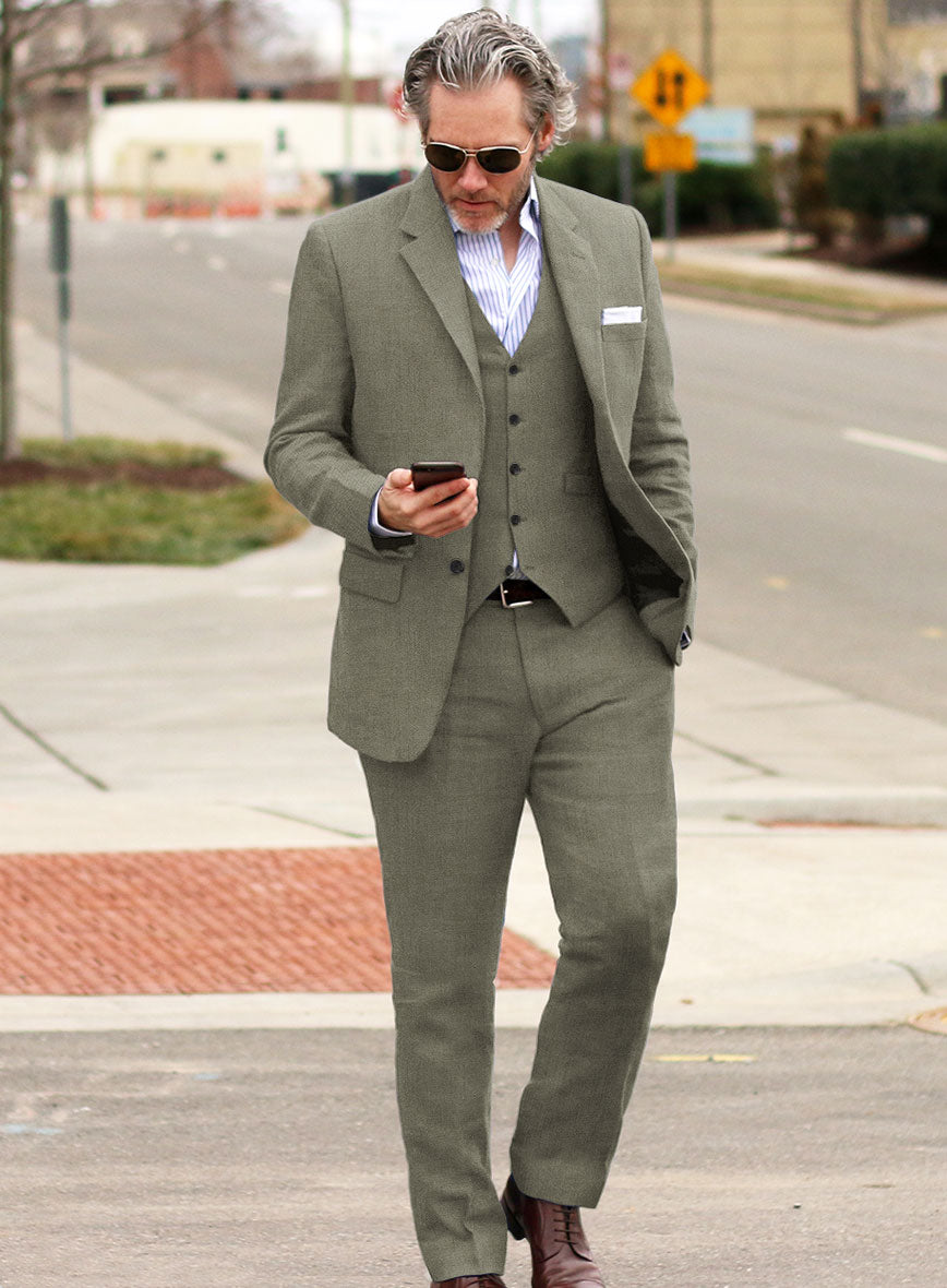 Italian Muted Green Linen Suit - StudioSuits