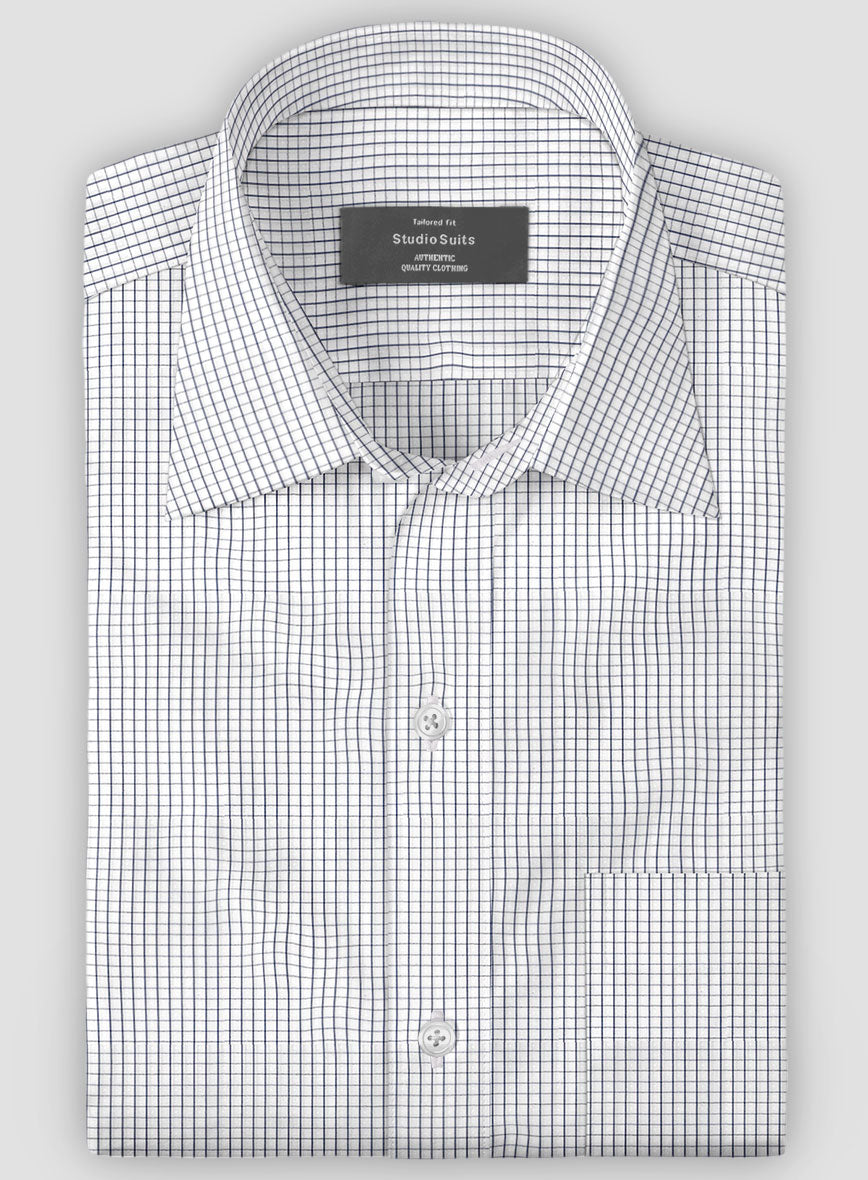 Italian Navy Blue Windowpane Shirt - StudioSuits