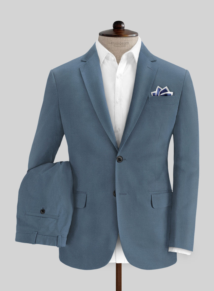 Italian Petrol Blue Cotton Stretch Suit - StudioSuits