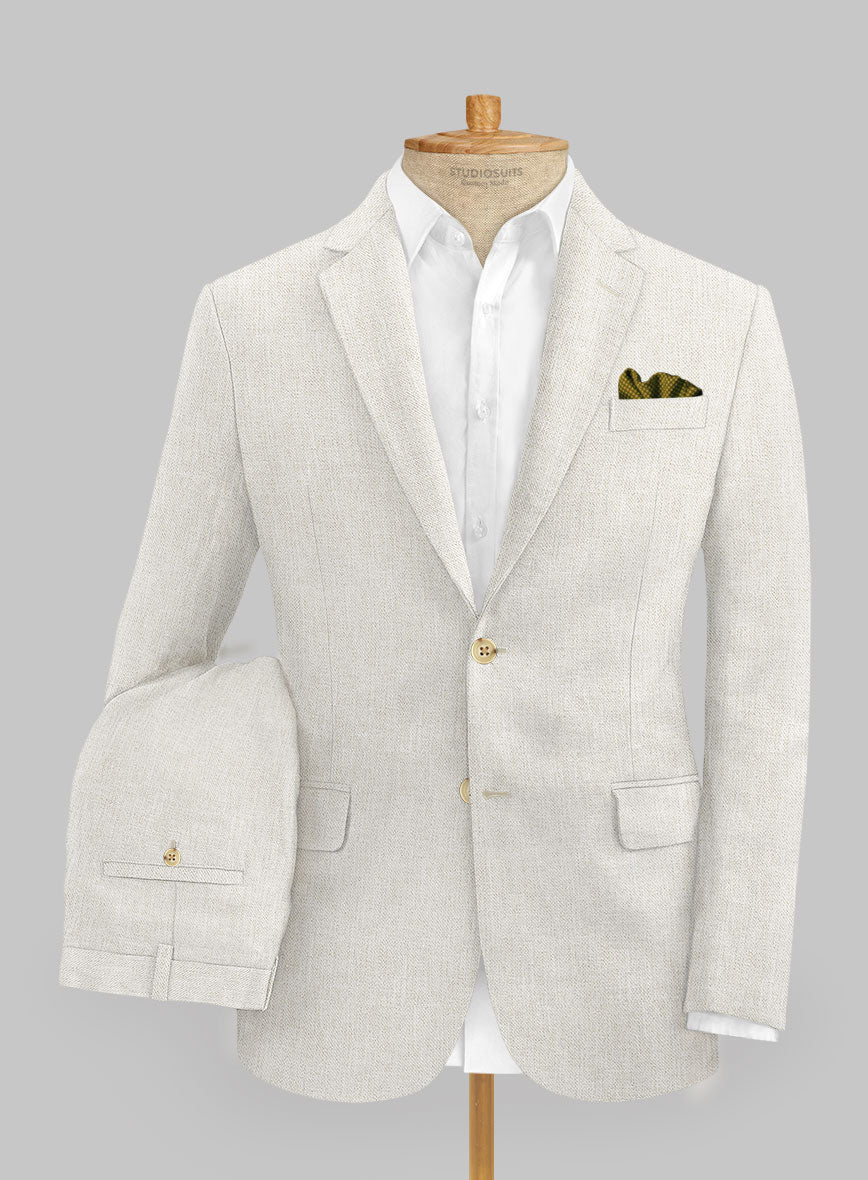 Italian Prato Beige Sharkskin Linen Suit - StudioSuits