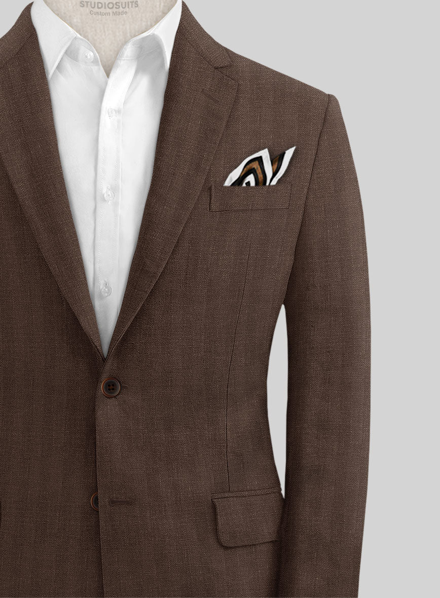 Italian Prato Brown Herringbone Linen Jacket - StudioSuits