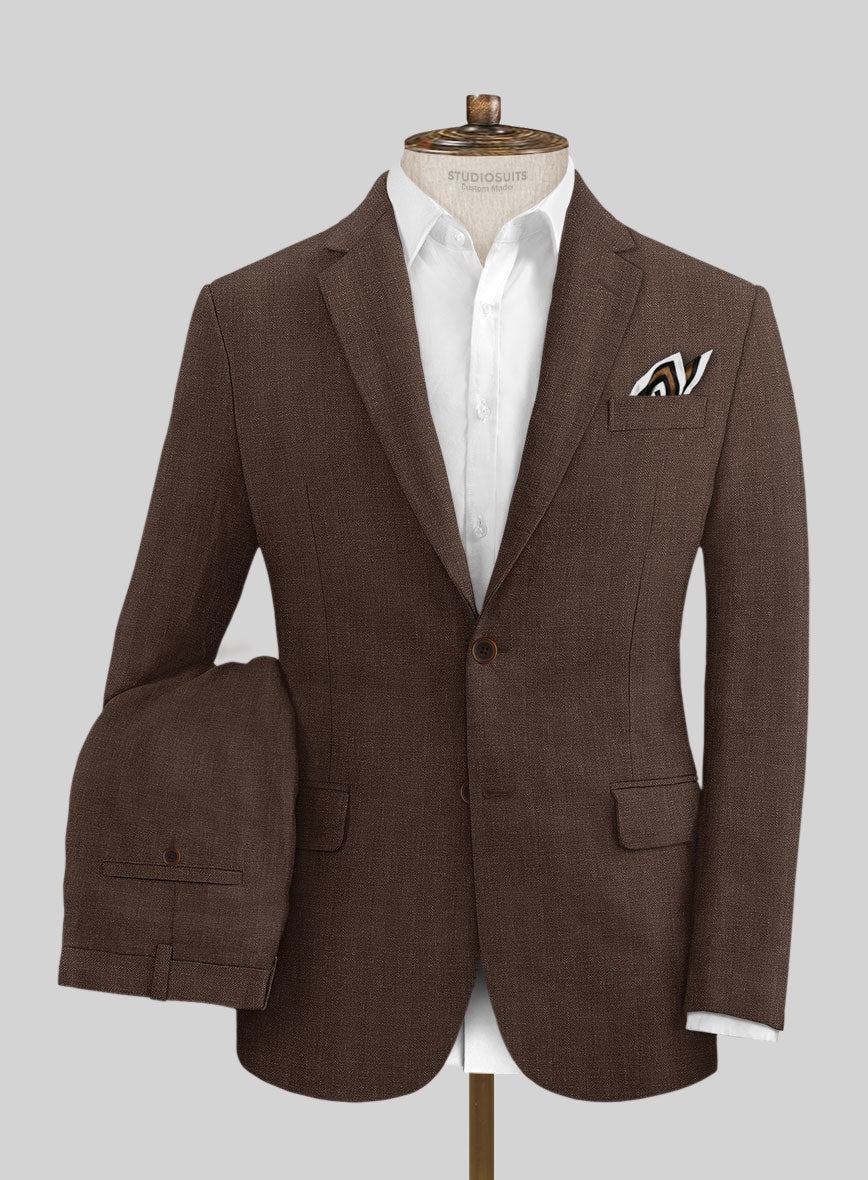 Italian Prato Brown Herringbone Linen Suit - StudioSuits