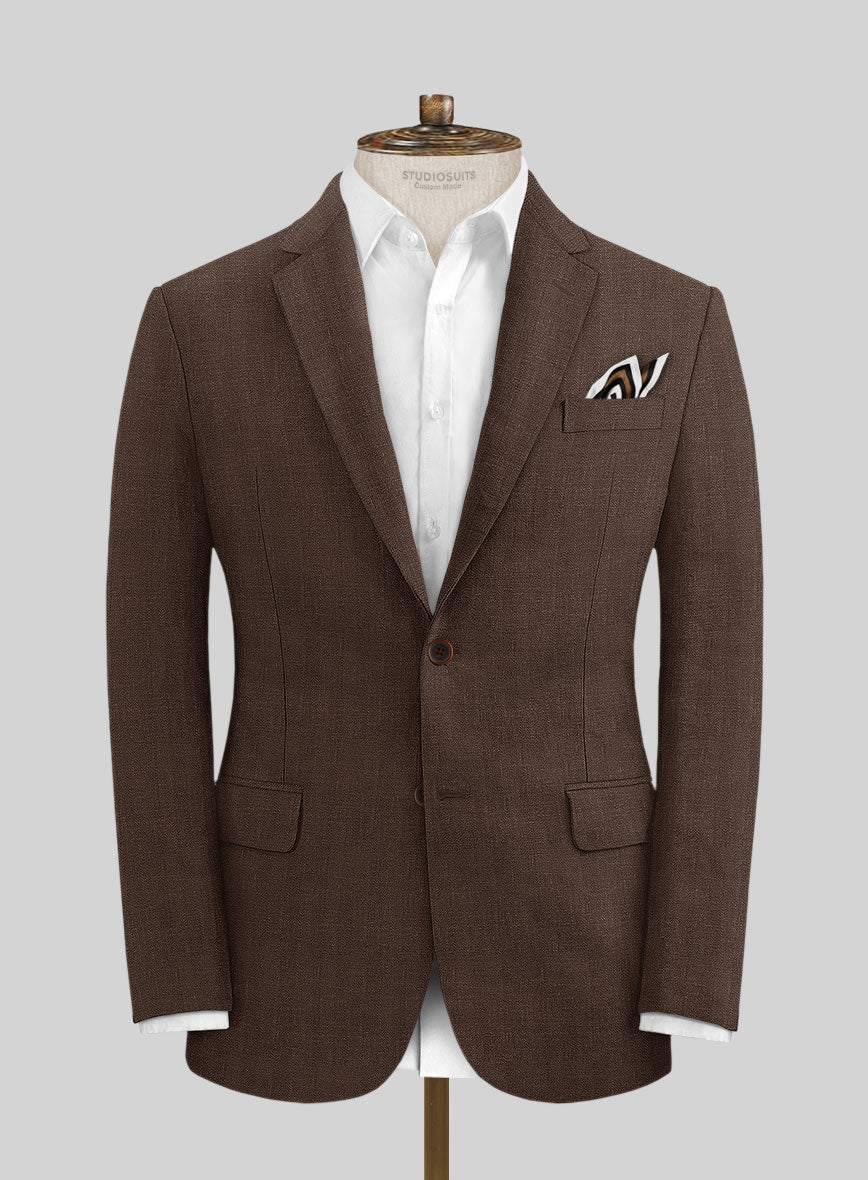 Italian Prato Brown Herringbone Linen Suit - StudioSuits