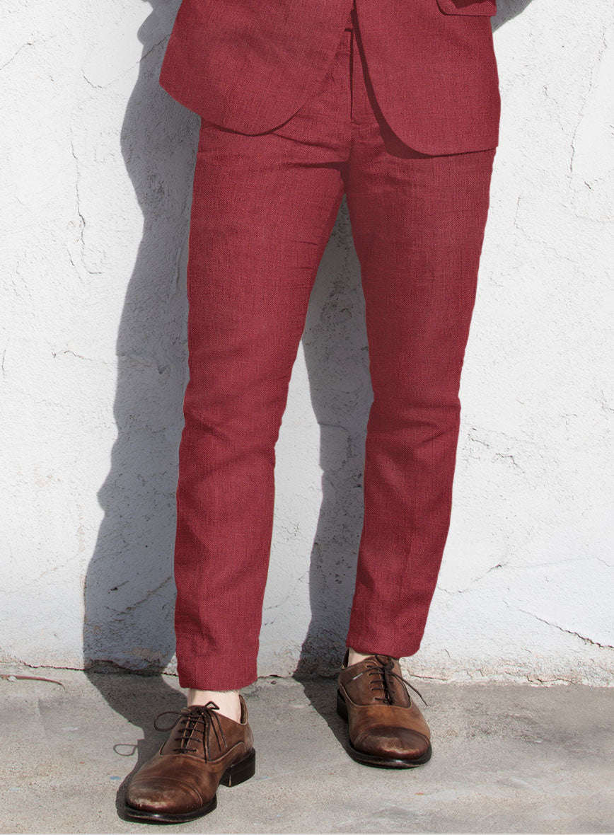 Italian Prato Burgundy Linen Pants - StudioSuits