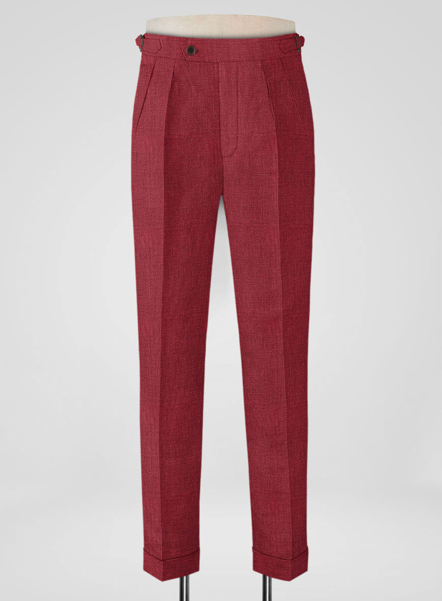 Italian Prato Burgundy Linen Highland Trousers - StudioSuits