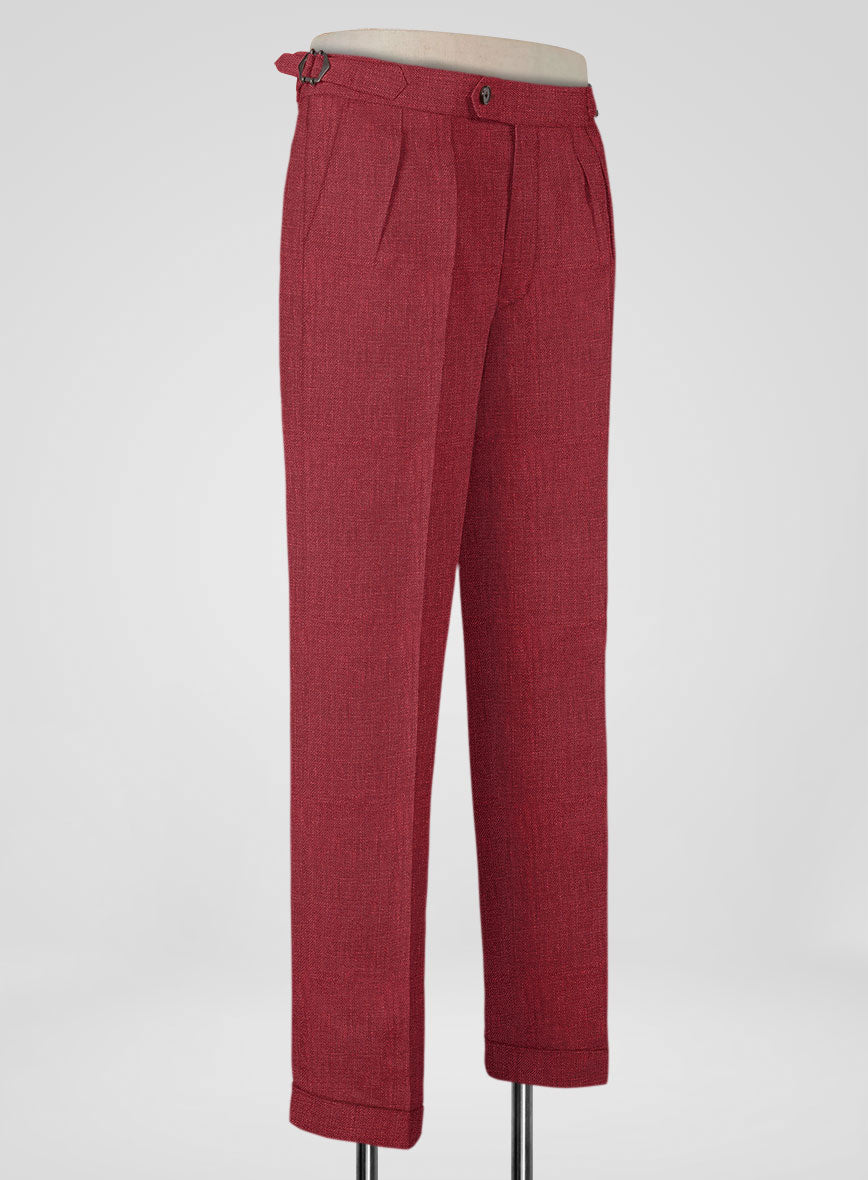 Italian Prato Burgundy Linen Highland Trousers - StudioSuits