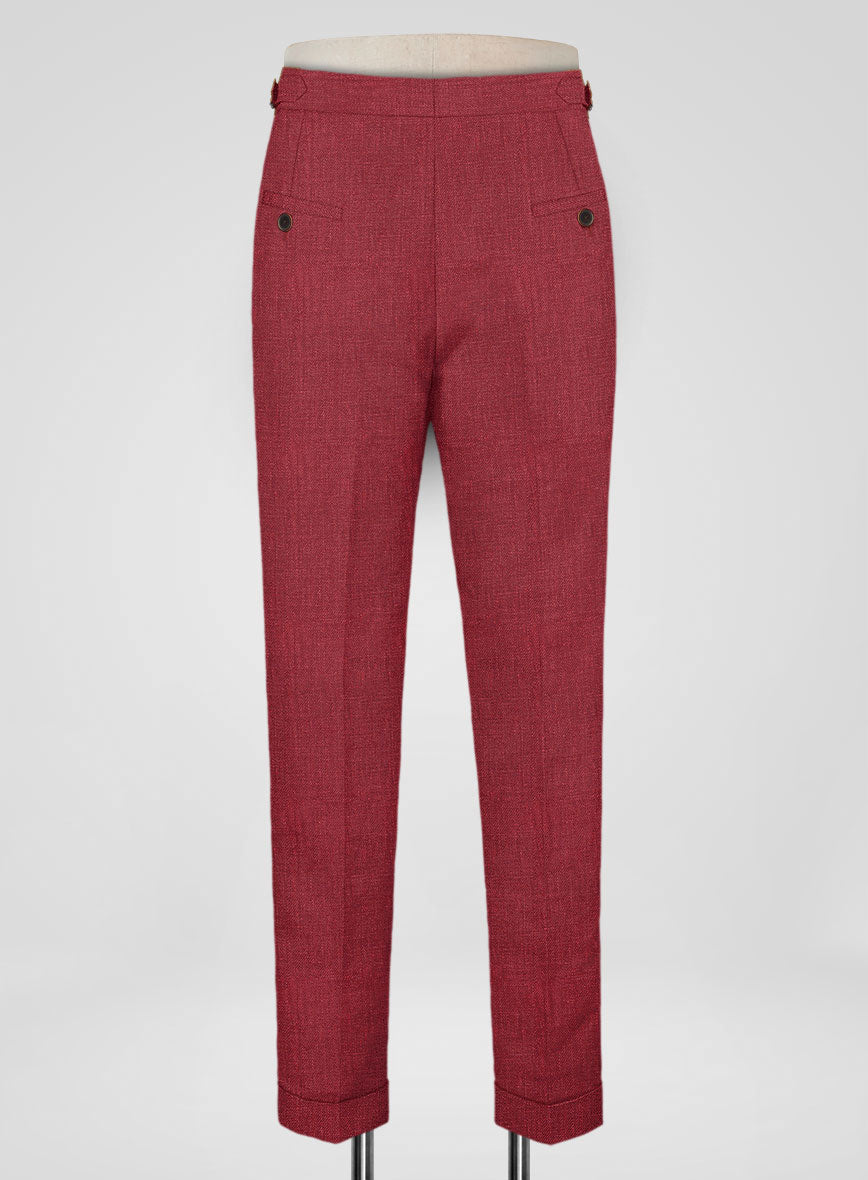 Italian Prato Burgundy Linen Highland Trousers - StudioSuits