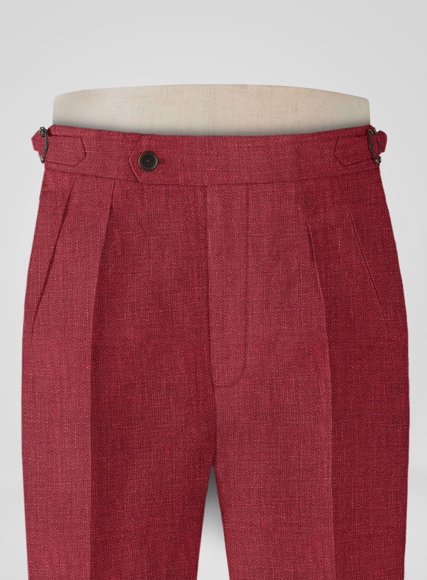 Italian Prato Burgundy Linen Highland Trousers - StudioSuits