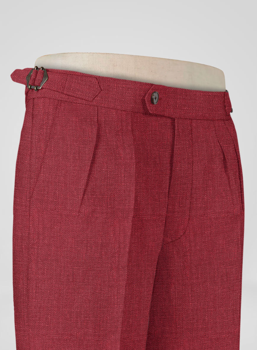 Italian Prato Burgundy Linen Highland Trousers - StudioSuits