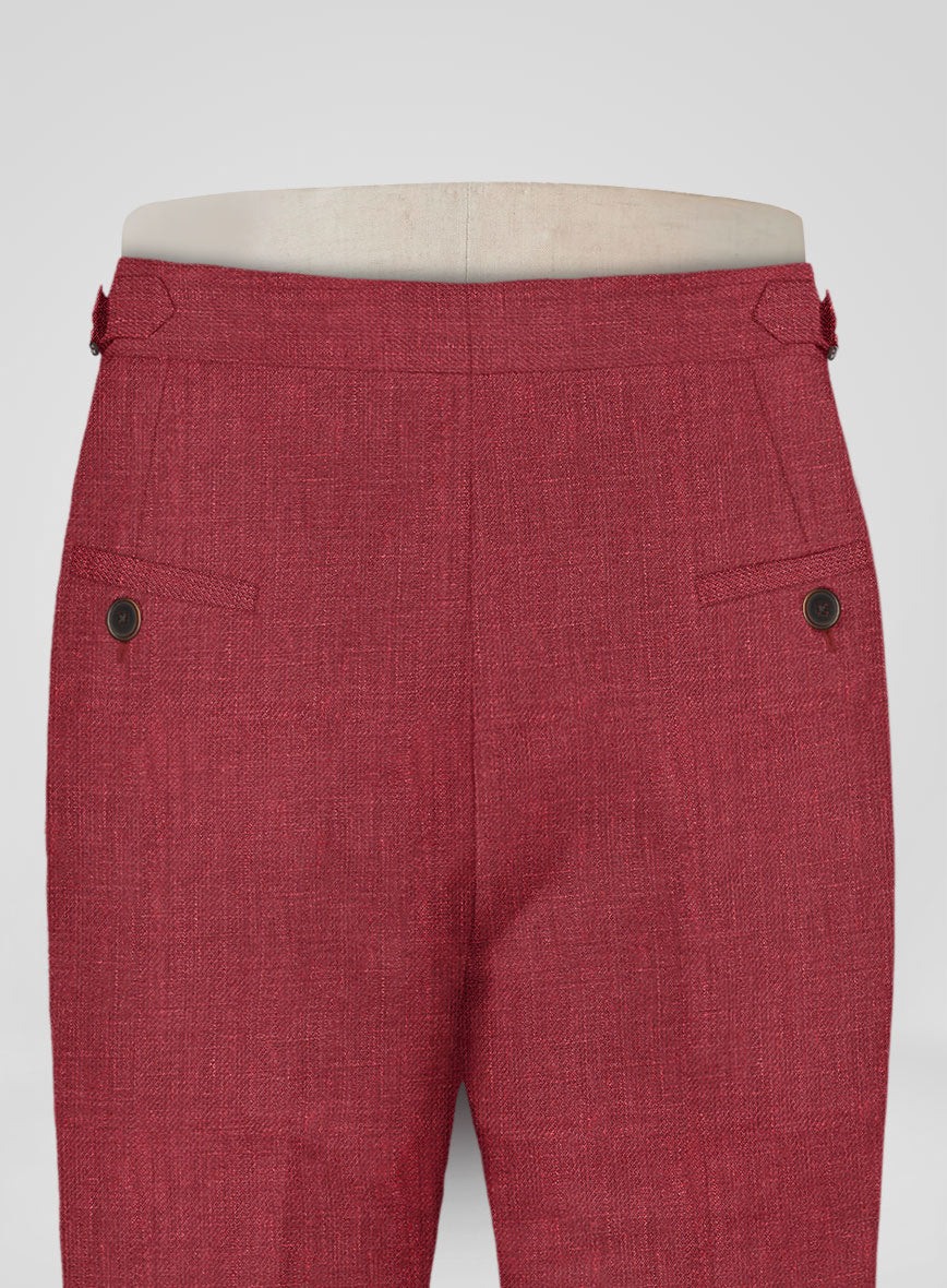 Italian Prato Burgundy Linen Highland Trousers - StudioSuits