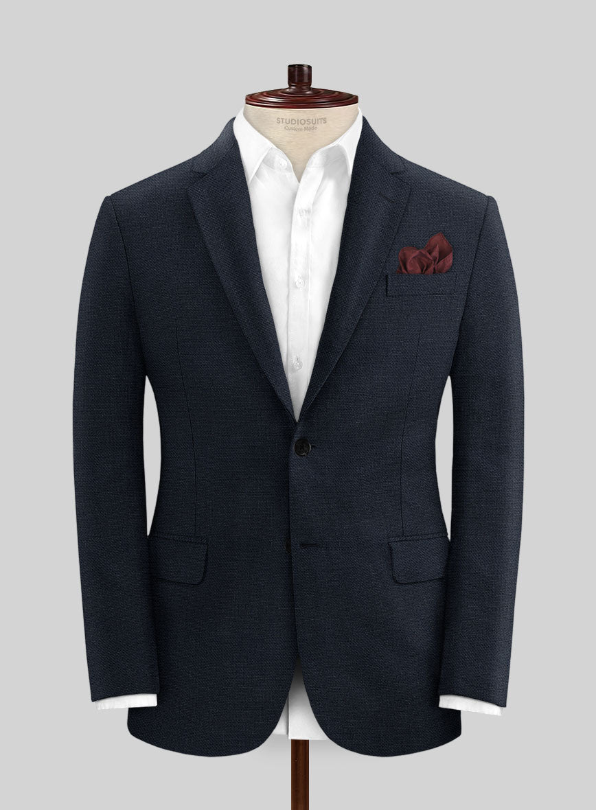 Italian Prato Dark Blue Dobby Linen Jacket - StudioSuits