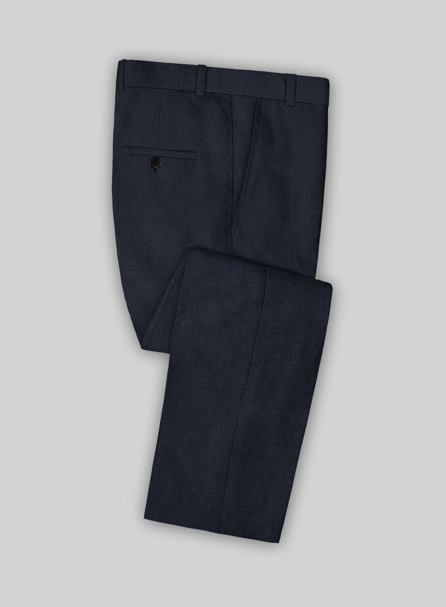 Italian Prato Dark Blue Dobby Linen Pants - StudioSuits