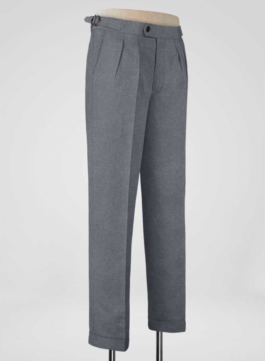 Italian Prato Gray Dobby Linen Highland Trousers - StudioSuits