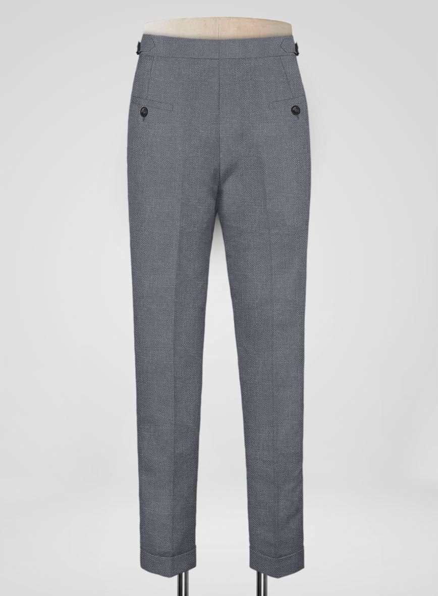 Italian Prato Gray Dobby Linen Highland Trousers - StudioSuits