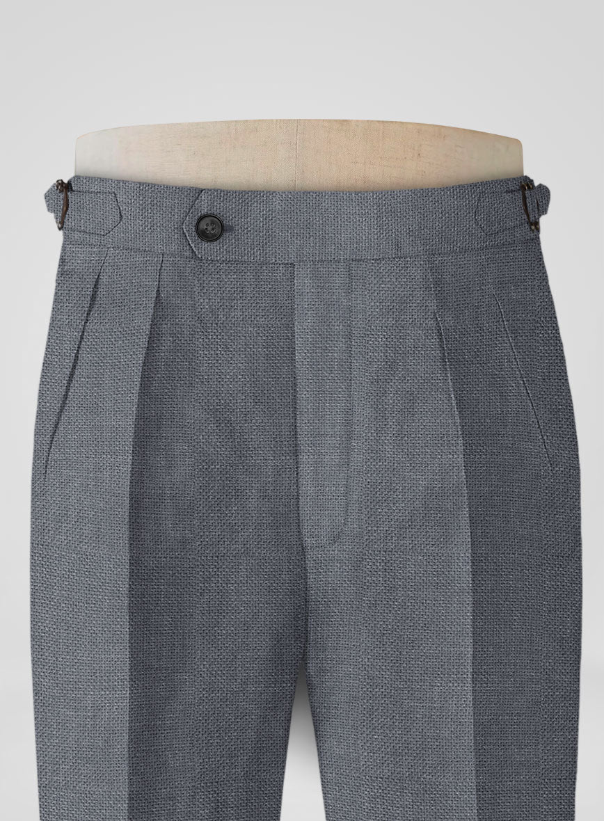 Italian Prato Gray Dobby Linen Highland Trousers - StudioSuits