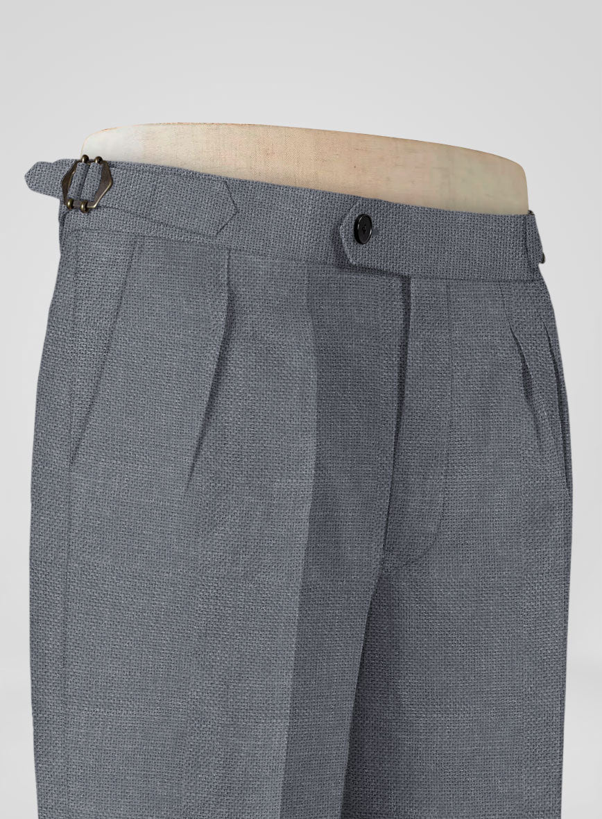 Italian Prato Gray Dobby Linen Highland Trousers - StudioSuits