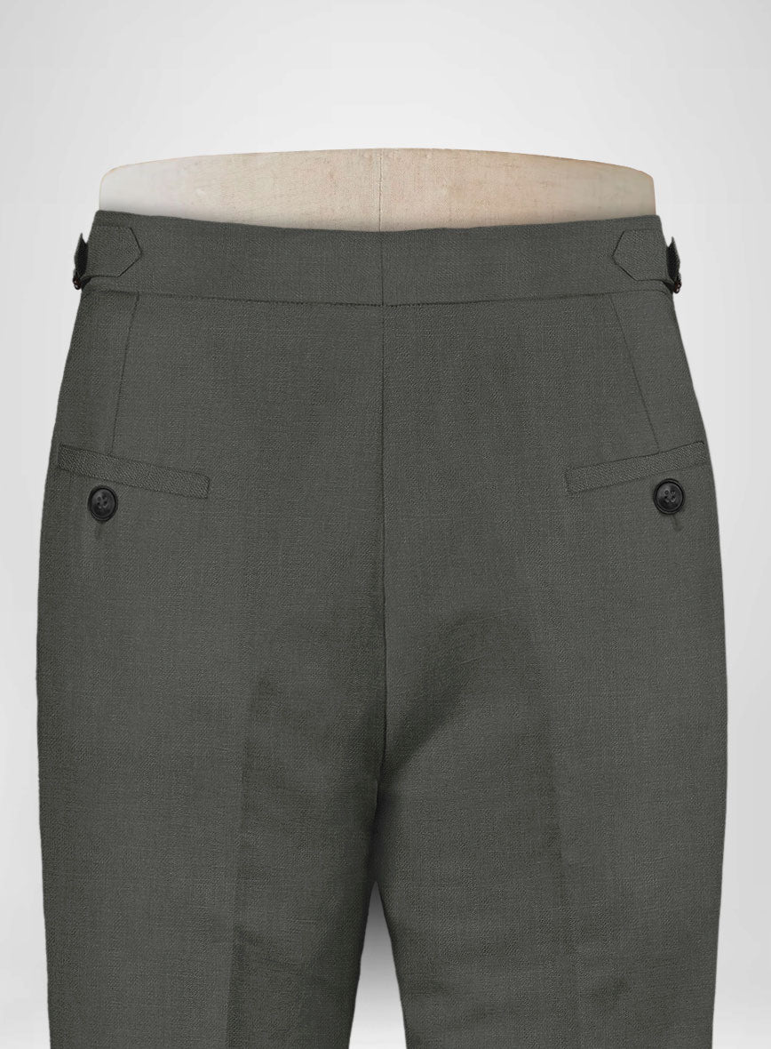 Italian Prato Gray Linen Highland Trousers - StudioSuits