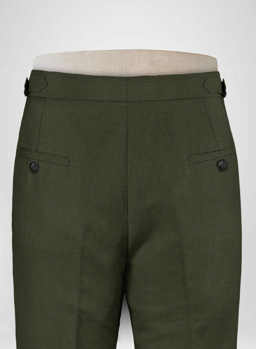 Italian Prato Green Linen Highland Trousers - StudioSuits