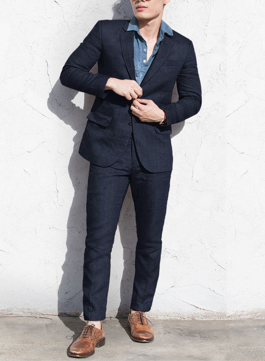 Italian Prato Oxford Blue Linen Suit - StudioSuits