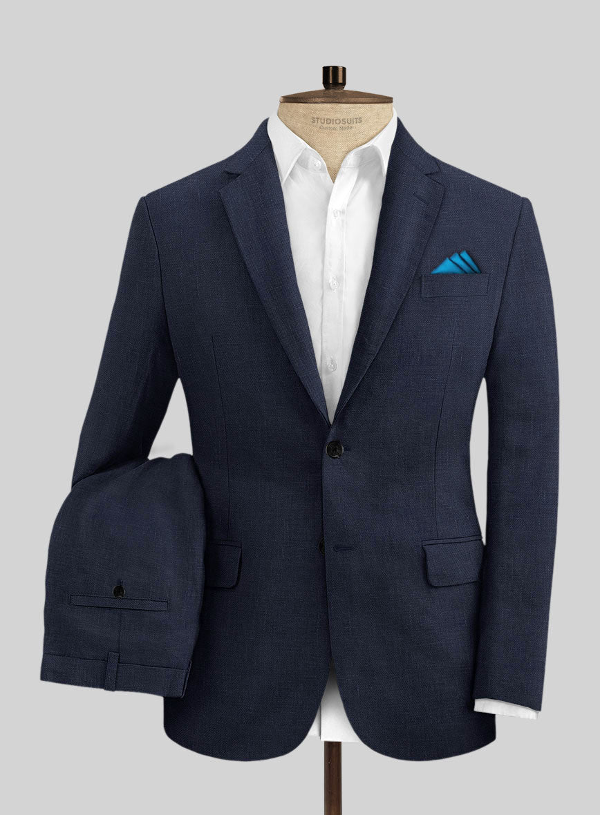 Italian Prato Oxford Blue Linen Suit - StudioSuits