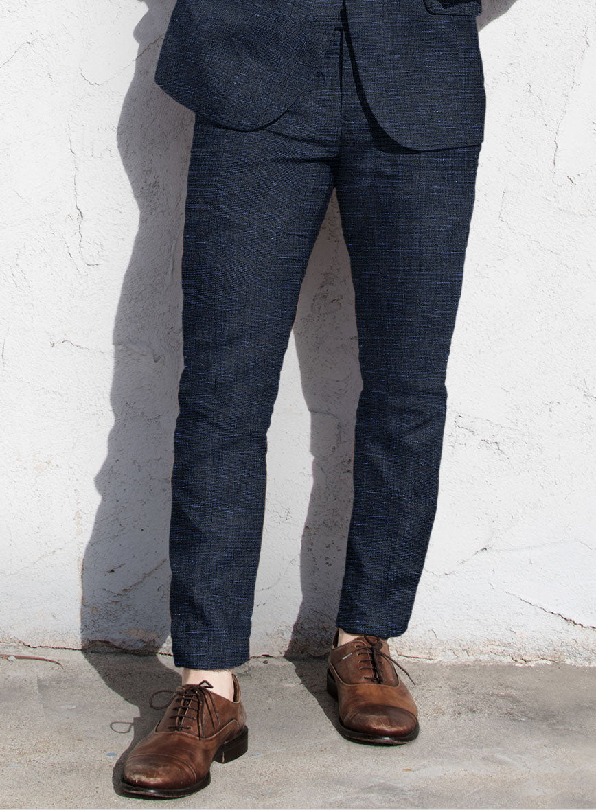 Italian Prato Blue Chambray Linen Pants - StudioSuits