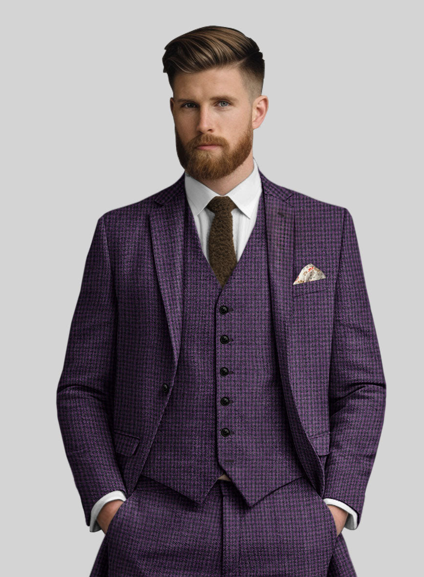 Italian Purple Houndstooth Tweed Jacket StudioSuits