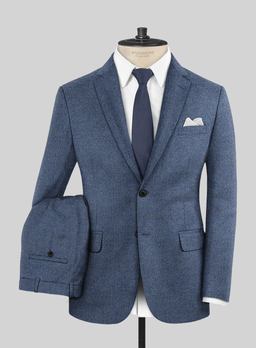 Italian Quelo Indigo Blue Twill Flannel Suit - StudioSuits