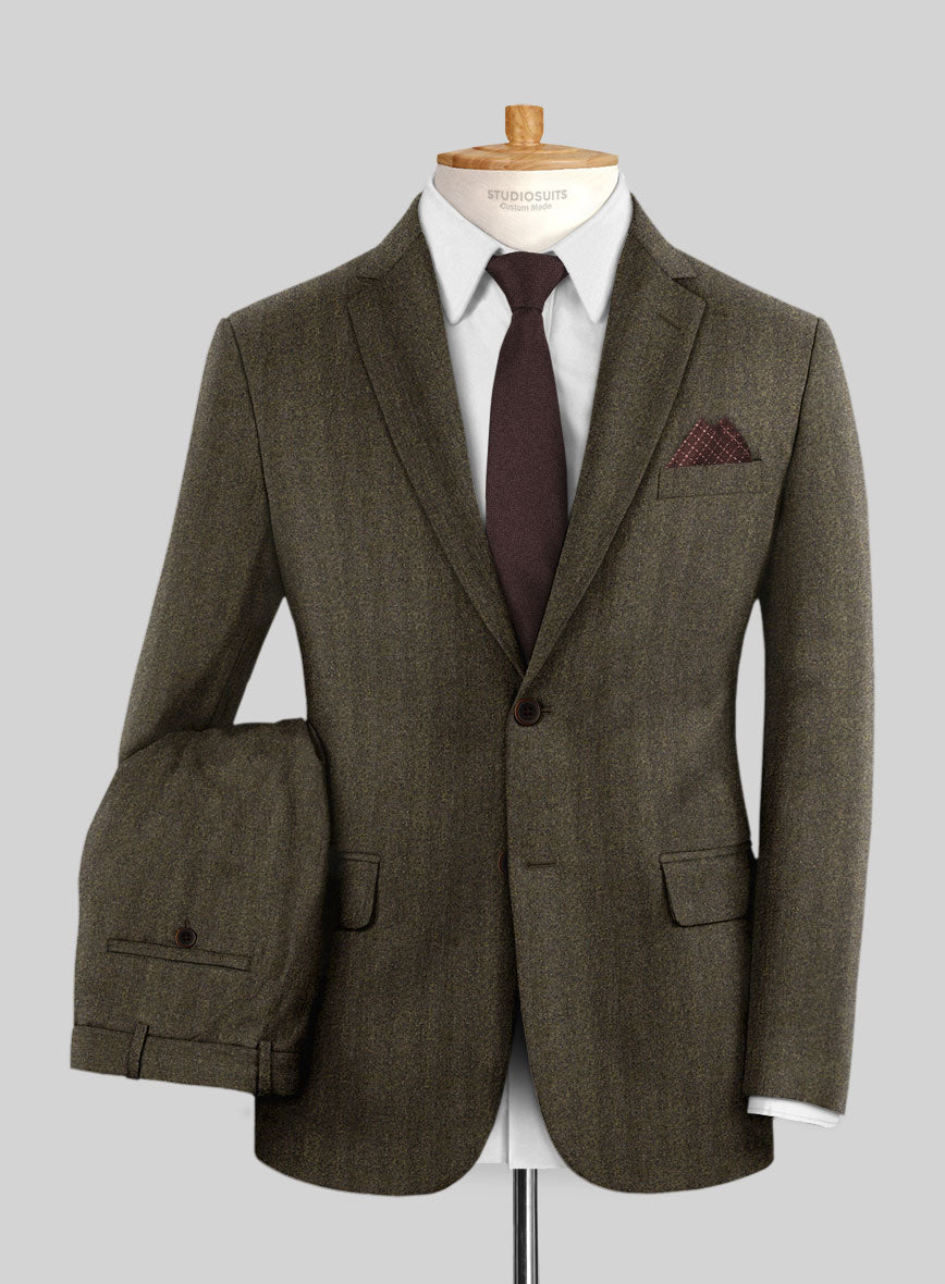 Italian Rust Herringbone Flannel Suit - StudioSuits