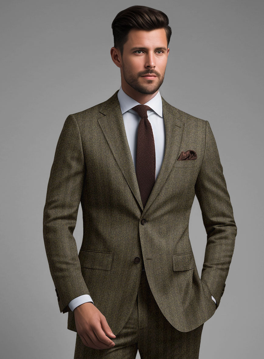 Italian Rust Herringbone Flannel Suit - StudioSuits