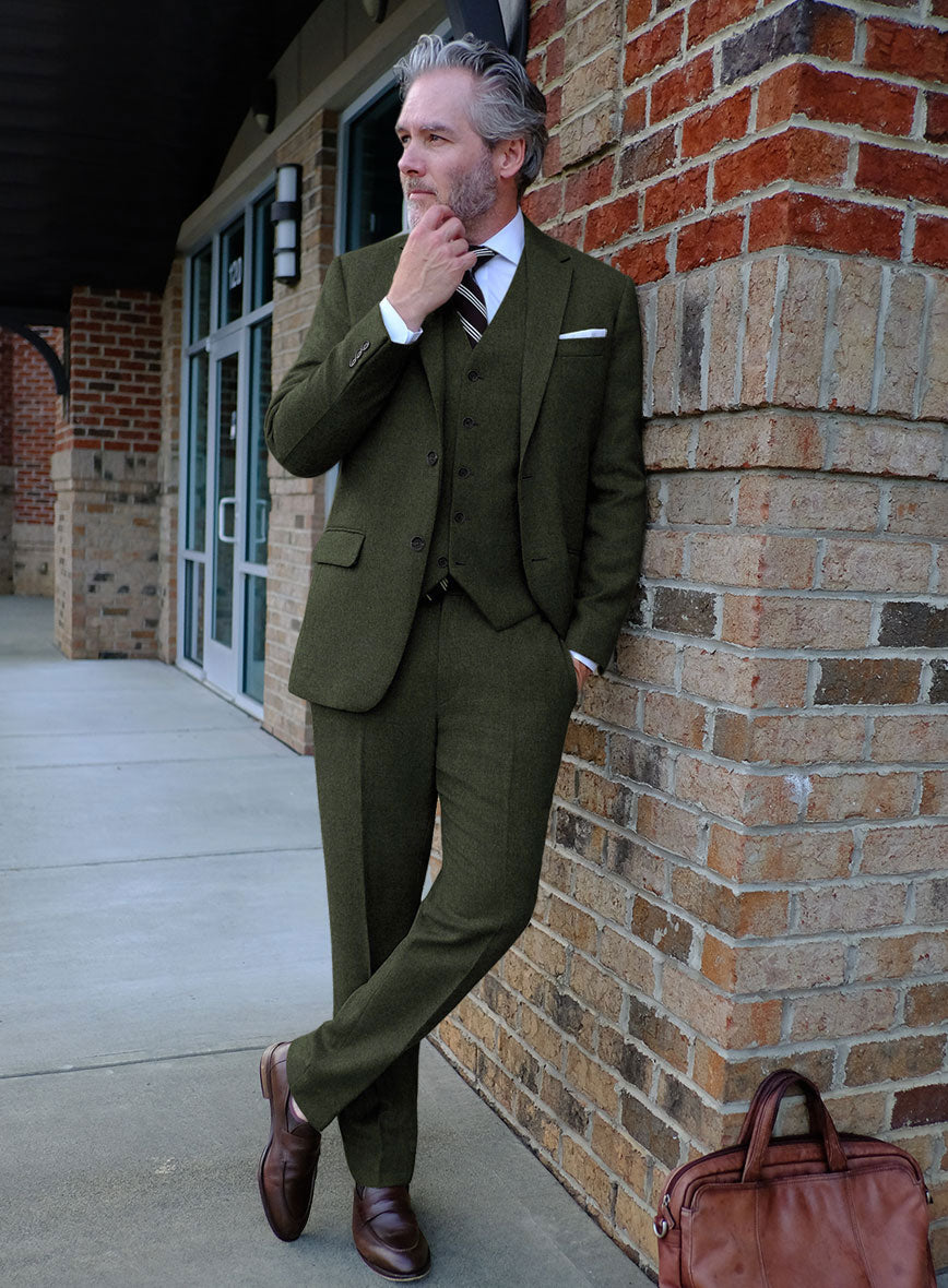 Italian Seaweed Green Tweed Suit - StudioSuits