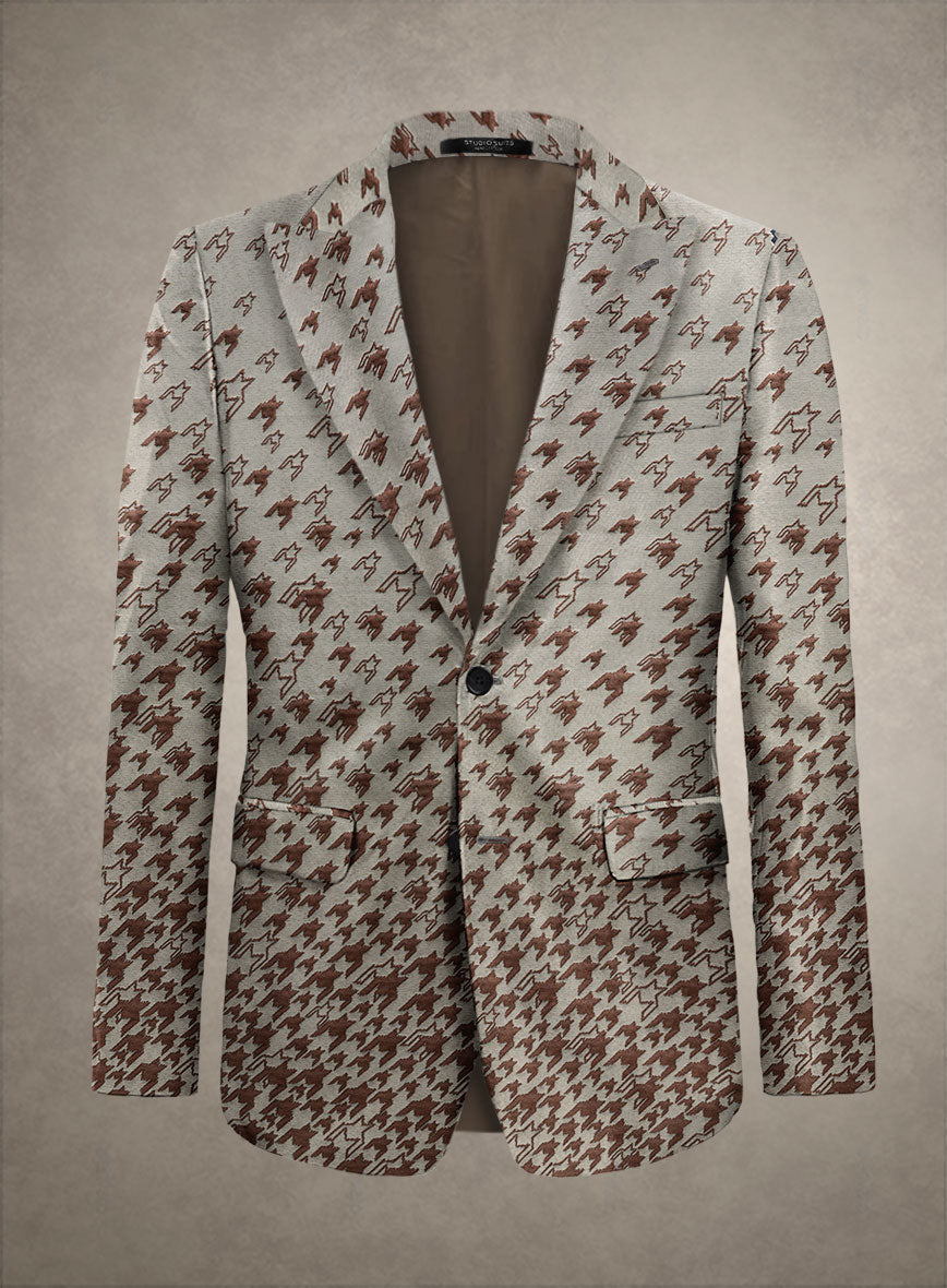 Italian Silk Brown Houndstooth Jacket - StudioSuits