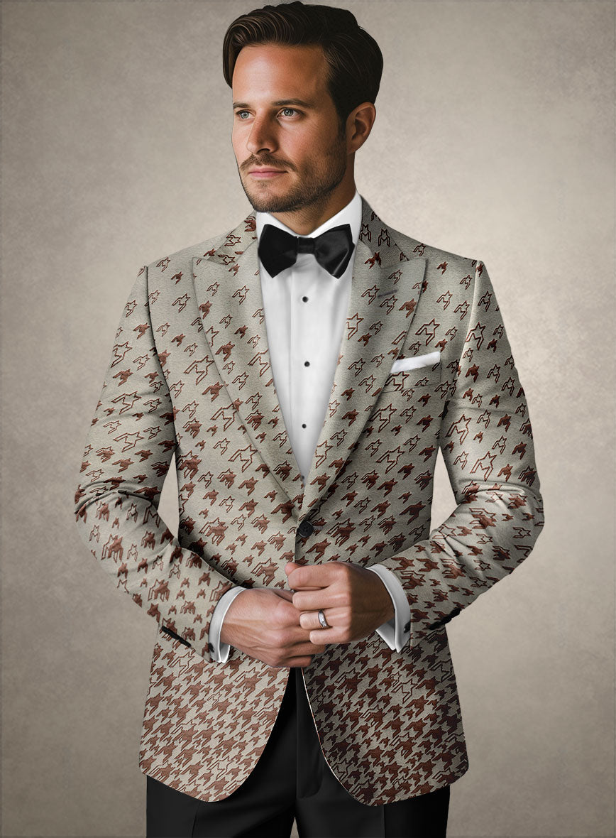 Italian Silk Brown Houndstooth Jacket - StudioSuits