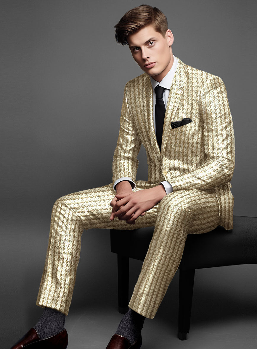 Italian Silk Golden Houndstooth Suit - StudioSuits