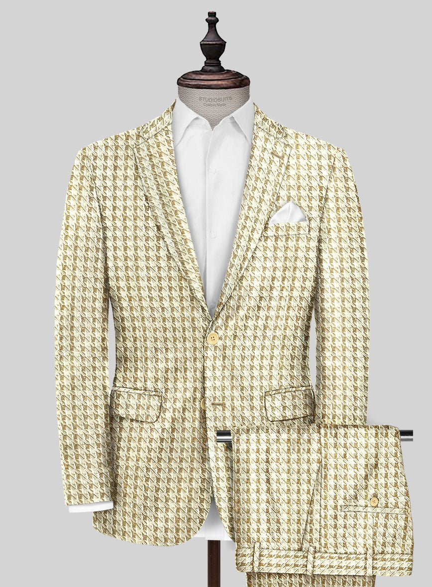 Italian Silk Golden Houndstooth Suit - StudioSuits