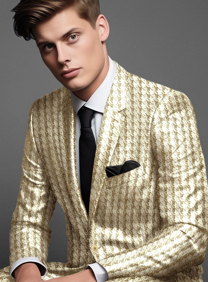 Italian Silk Golden Houndstooth Suit - StudioSuits