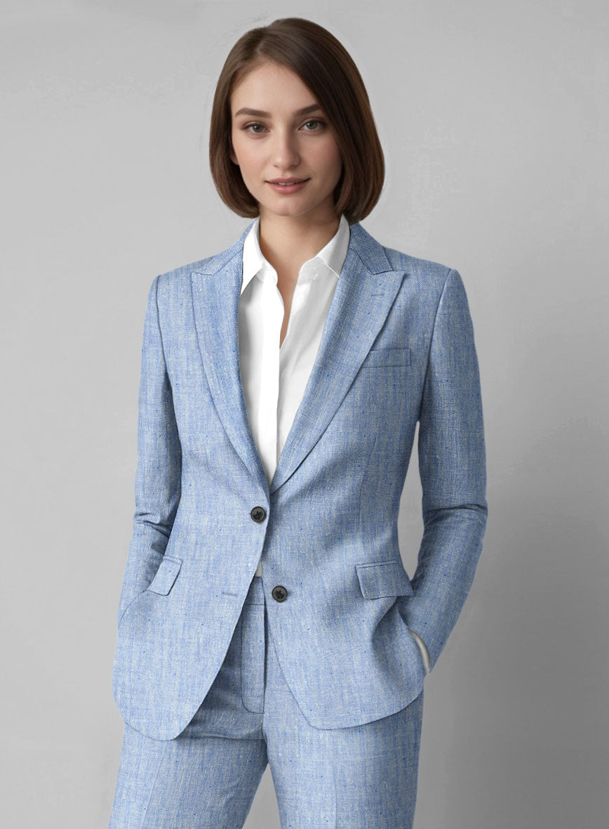 Women's Italian Sky Blue Linen Suit