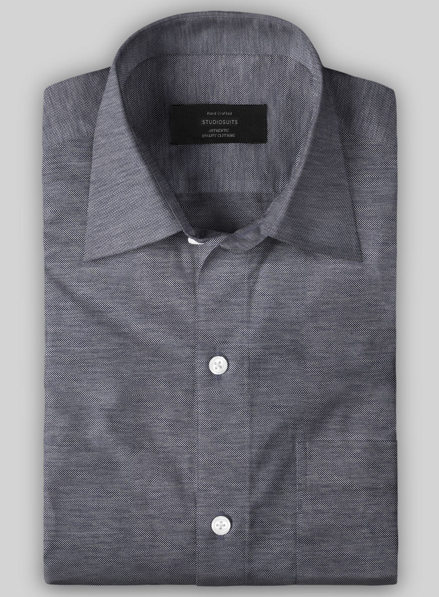 Italian Slate Blue Stretch Cotton Shirt - StudioSuits