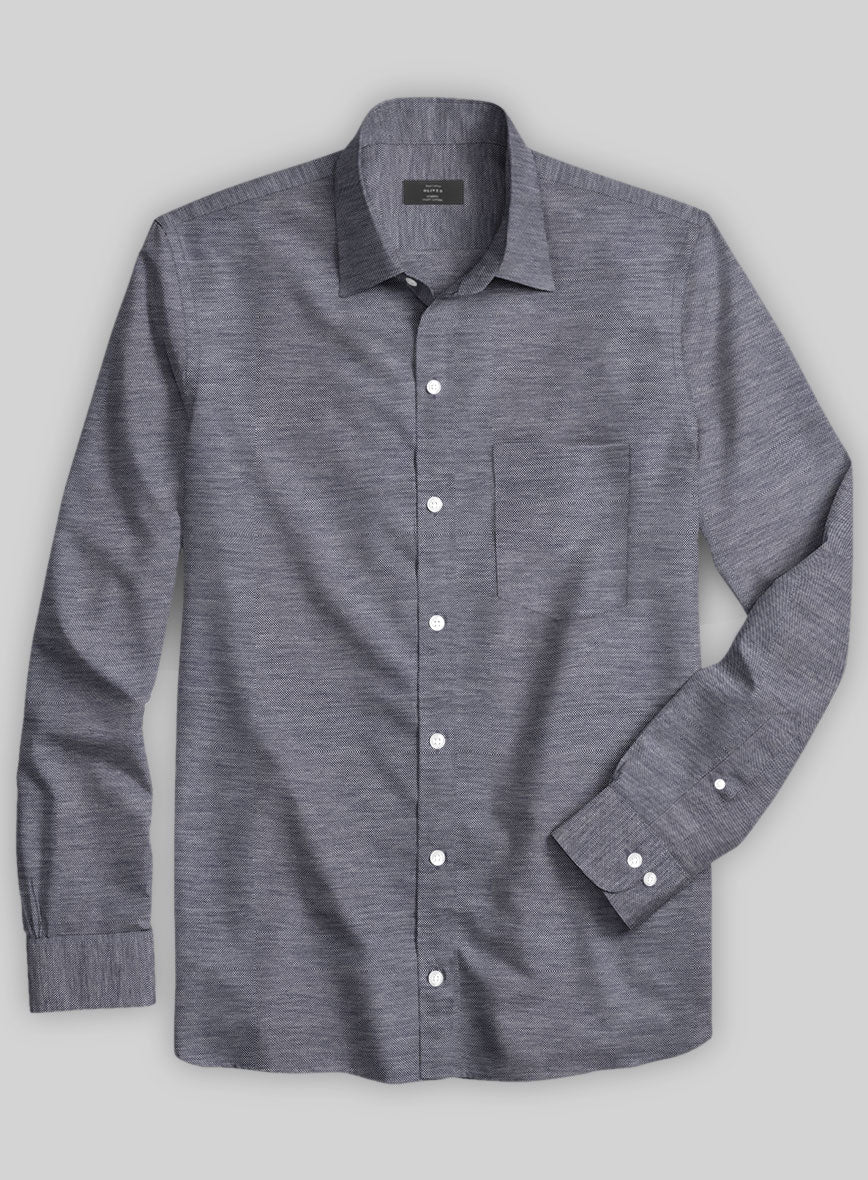 Italian Slate Blue Stretch Cotton Shirt - StudioSuits