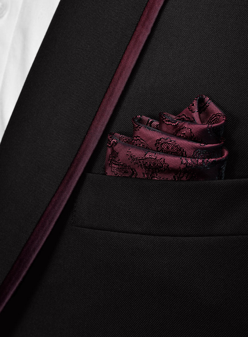 Italian Style Black Wool Tuxedo Suit - Wine Satin Trim II - StudioSuits